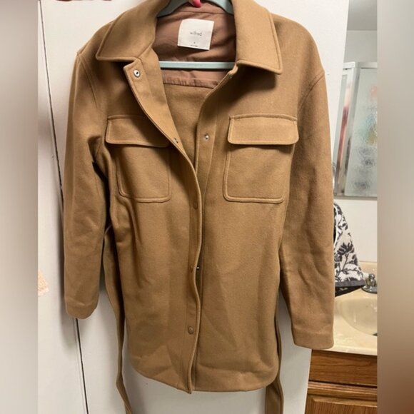 Wilfred aritzia Rialto Shirt Jacket Belted Wool Shacket Burnt Cedar Size M - Picture 4 of 5
